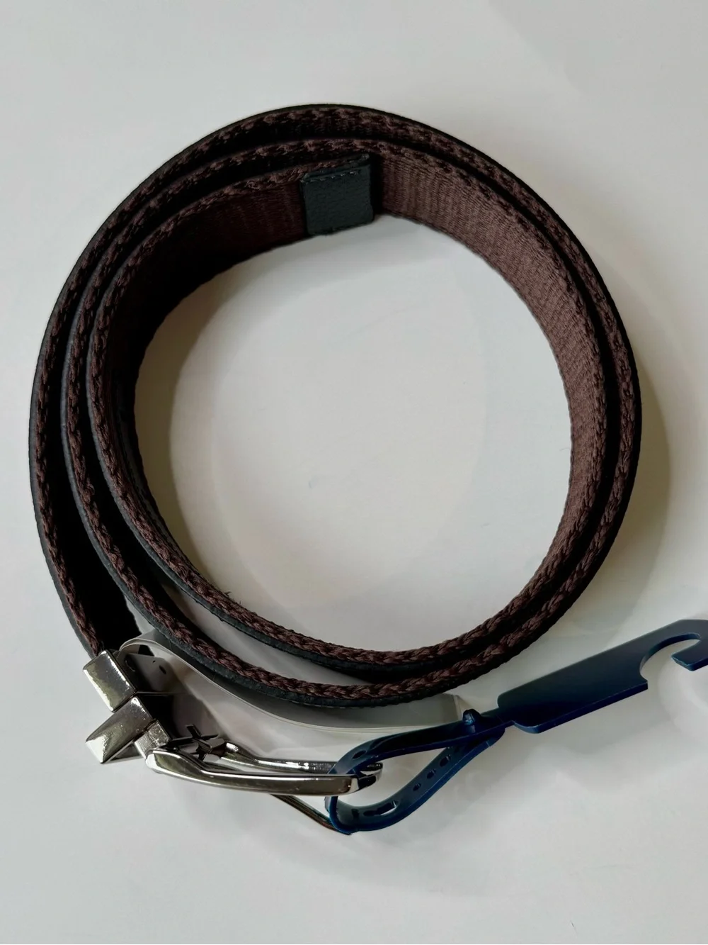Cole Haan Black and Brown Leather Reversible Belt with Polished Buckle